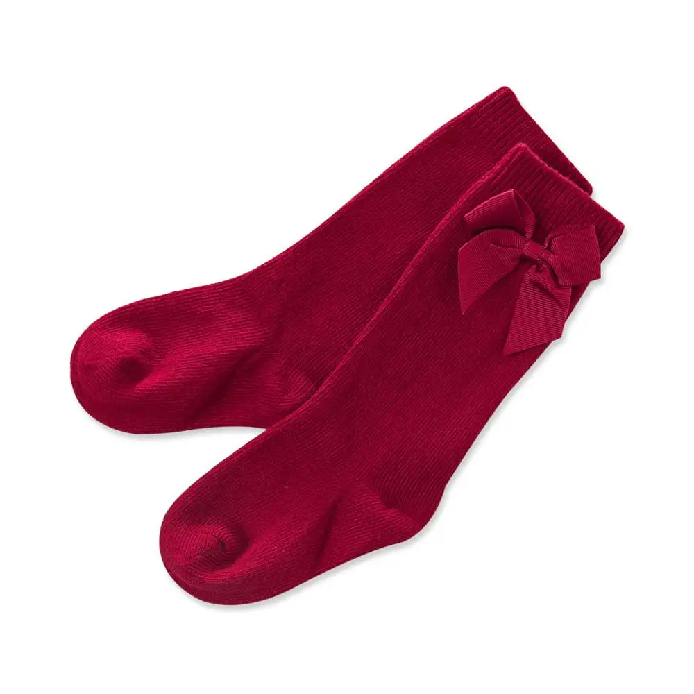 DB4270 dave bella/осенние носки в консервативном стиле для маленьких девочек гольфы для девочек носки с бантом красного и серого цвета - Цвет: dark red