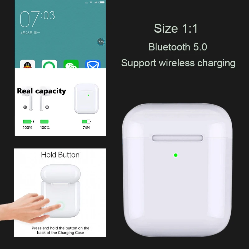 

Bluetooth 5.0 TWS Wireless Earphones Original 1:1 Air 2 PK i100 i60 i30 Pop-up Window QI Wireless Charging Bluetooth Earbuds