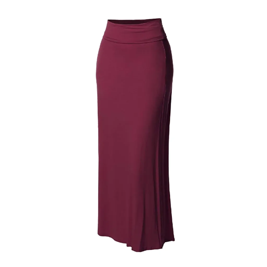 

Summer Women Solid Color High Waist Comfort Stitching Long Maxi Skirt Women Casual Pencil Floor-Length Fashion Skirt G0410#20