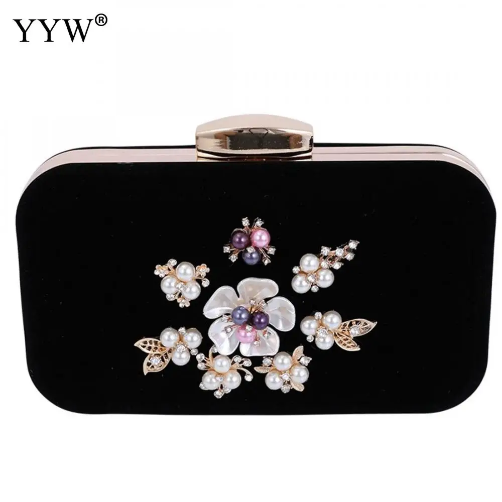

Women Evening Clutch Bags with pearl Rhinestone ladies Shoulder Handbags Classical Style Small Purse Chain Clutch Bag