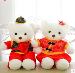 Около 40 см медведи китайский стиль красный Weddding платье медведи Пара Игрушки, свадебный подарок, удивлен подарок t6297