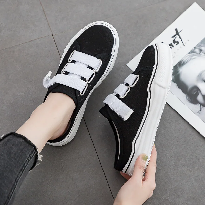 

2019 new no heel lazy half slippers female summer fashion net red wild slippers canvas bag head sandals outside wearing