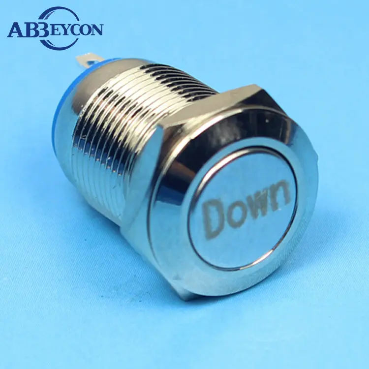 

Abbeycon 12mm momentary IP65 flat head Anti-Vandal "Down" Sign Word Logo Shortest Push Button Switch Metal Shell Pin Terminal
