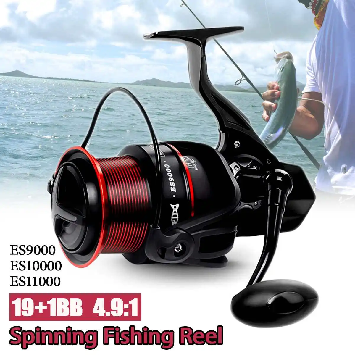 

Saltwater Spinning Reels High Speed Full Metal 19+1BB 4.1:1 Long Casting Spinning Fishing Reel Exchangeable Handle