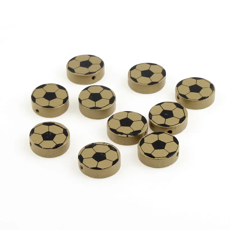 

20PCS Gold Color Football Pattern Wood Beads Round Shpe Beads for jewelry Making Baby Rattle Pacifier clip Components