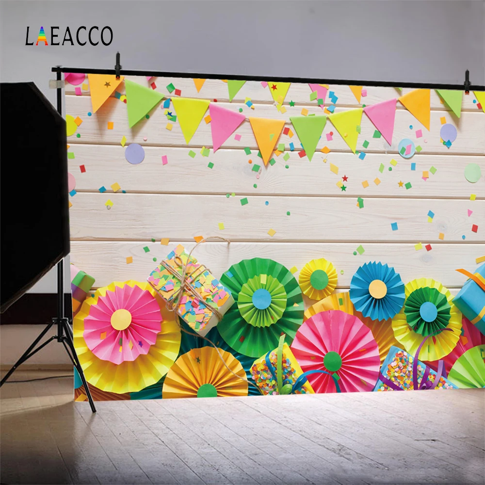 Laeacco Wooden Plank Handmade Paper Flowers Children Photography Backgrounds Customized Photographic Backdrops For Photo Studio
