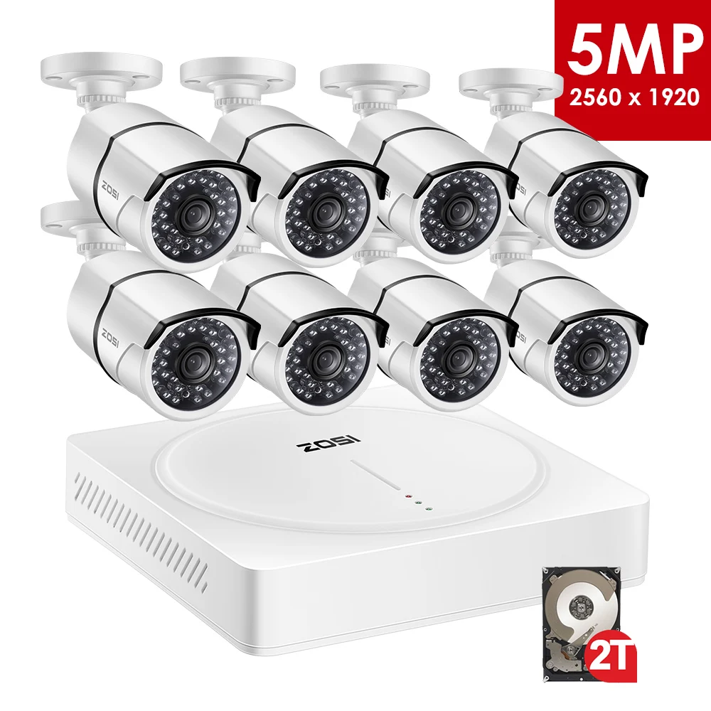Acheter ZOSI 5mp CCTV Surveillance Kit 5mp Caméra de Sécurité Système 8 ch DVR 2560x1920 Sortie Vidéo Kit CCTV Facile vue à distance sur Téléphone