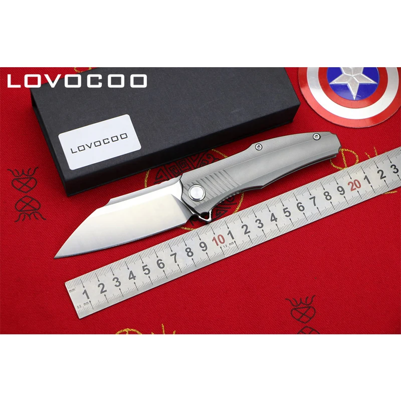 LOCOVOO ST-56 Original Flipper folding knife D2 blade Titanium handle bearing Outdoor camping hunting pocket knives EDC tools 