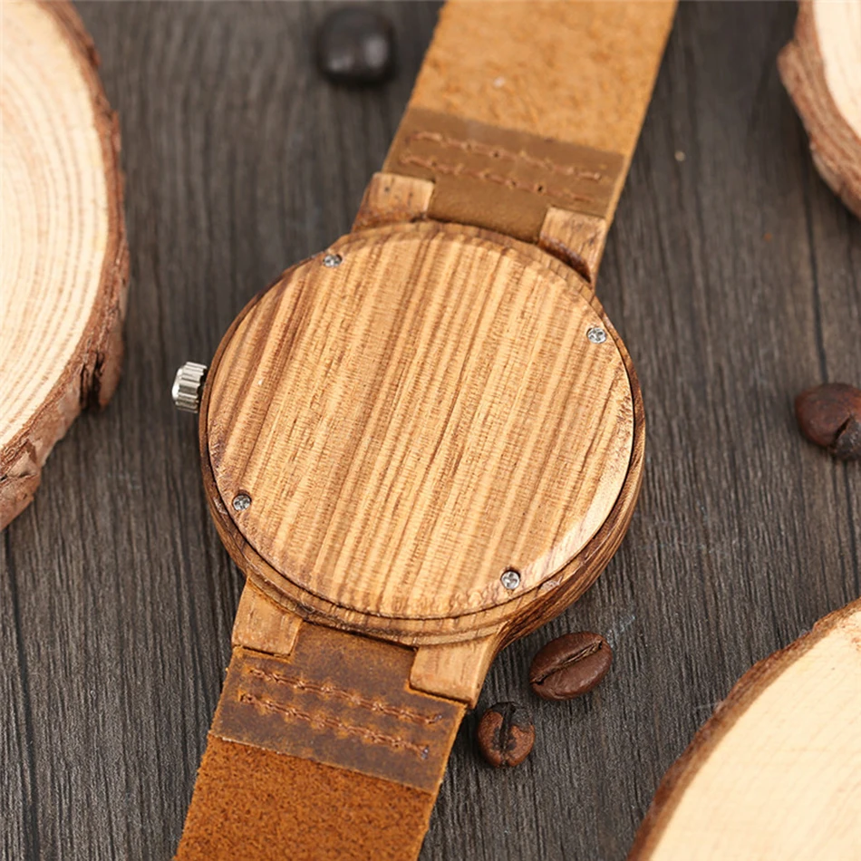 Creative Wooden Wrist Watch Genuine Leather Band Strap Analog Bamboo Quartz Handmade Red Face Wood Watch for Gifts YISUYA (5)