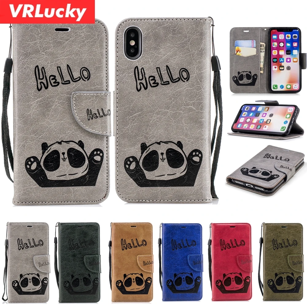 VRLucky Cute Panda Pattern PU Leather Flip Wallet Phone Case For iPhone 7 8 Plus 6 6s 5 5s SE X XS MAX XR | Мобильные телефоны и