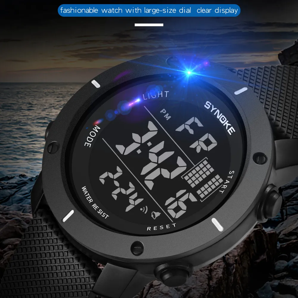 SYNOKE Многофункциональный 50 м водонепроницаемый часы светодиодный цифровые часы двойного действия