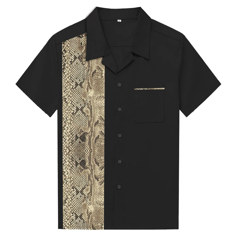 Летняя рубашка с принтом животных рокабилли для мужчин пуговицы спереди западная ковбойская змеиная кожа блузка Рок н ролл одежда