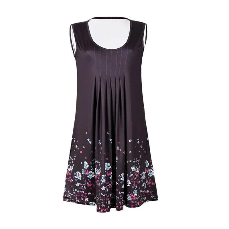 2018 Summer Women'S Casual Beach Dress Printing Floral Female Sexy Sleeveless Shirt Dress Robe Femme Black Plus Size Clothes (40)