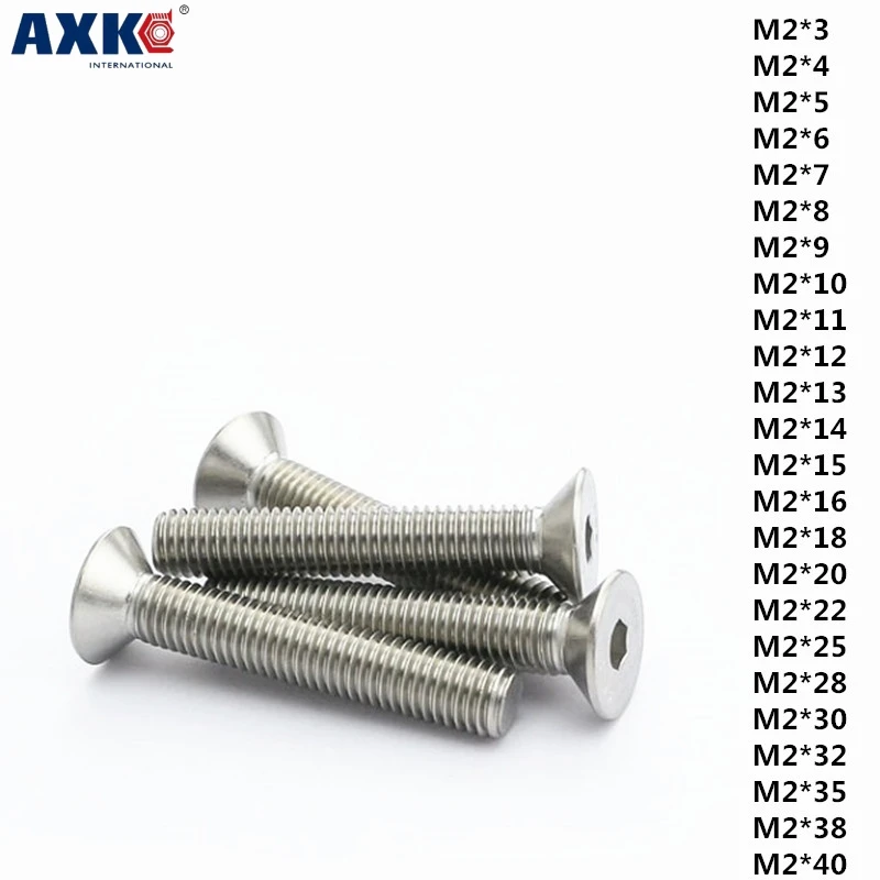 

AXK 1pcs 304 stainless steel countersunk head (flat head) hexagon socket head cap screws M2*3-40mm