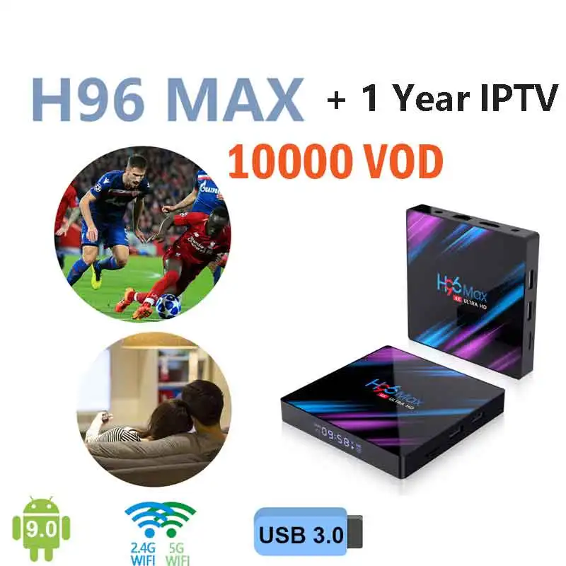 

H96 Max RK3188 Android 9.0 TV Box With USB3.0 Built-in Bluetooth 4.0 Support iptv 10000 VOD Youtube Netflix Set Top Box