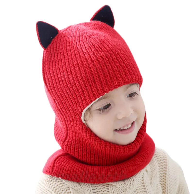 Осенне-зимняя детская шапка, модные детские шапки с шарик-помпон, вязаная крючком детская маска, шапка с капюшоном, шарф, детская вязаная шапка с воротником