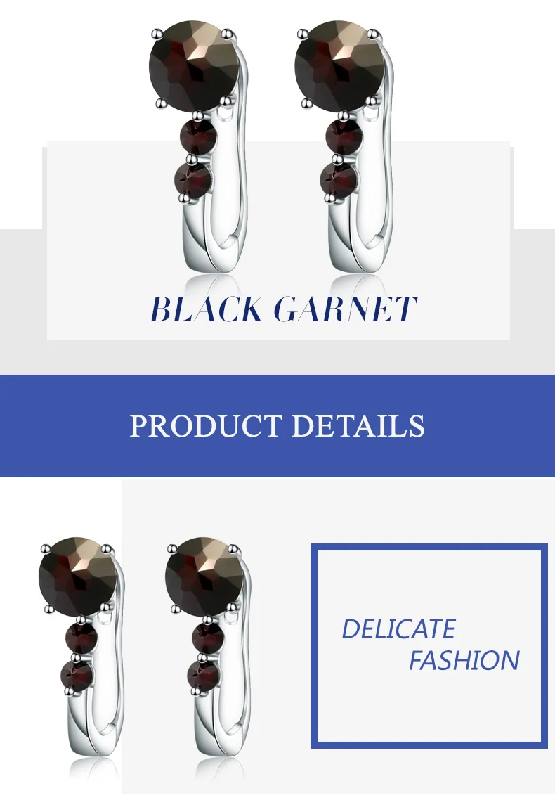 Gem's Ballet 2.48Ct Natural Three Round Black Garnet Gemstone Clip Earrings 925 Sterling Silver Earrings Fine Jewelry For Women