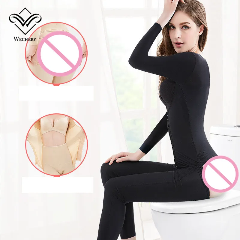  Wechery New Body Shaper Women's Slimming Full Length Bodysuit Long Sleeve Faja Female Shapewear Plu