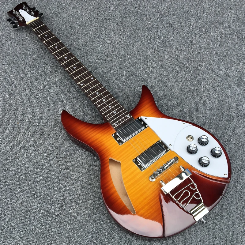 

2017 High quality,Semi Hollow body Rick 360 Electric guitar 6 strings guitar in The tiger stripes burst, All Color are available