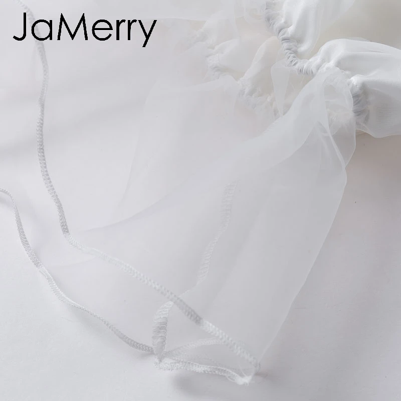 JaMerrySexy, прозрачные сетчатые рукава, гофрированные, женские блузки, топы, вечерние, шикарные, белые топы, с открытыми плечами, с вырезом лодочкой, женская блузка, рубашка