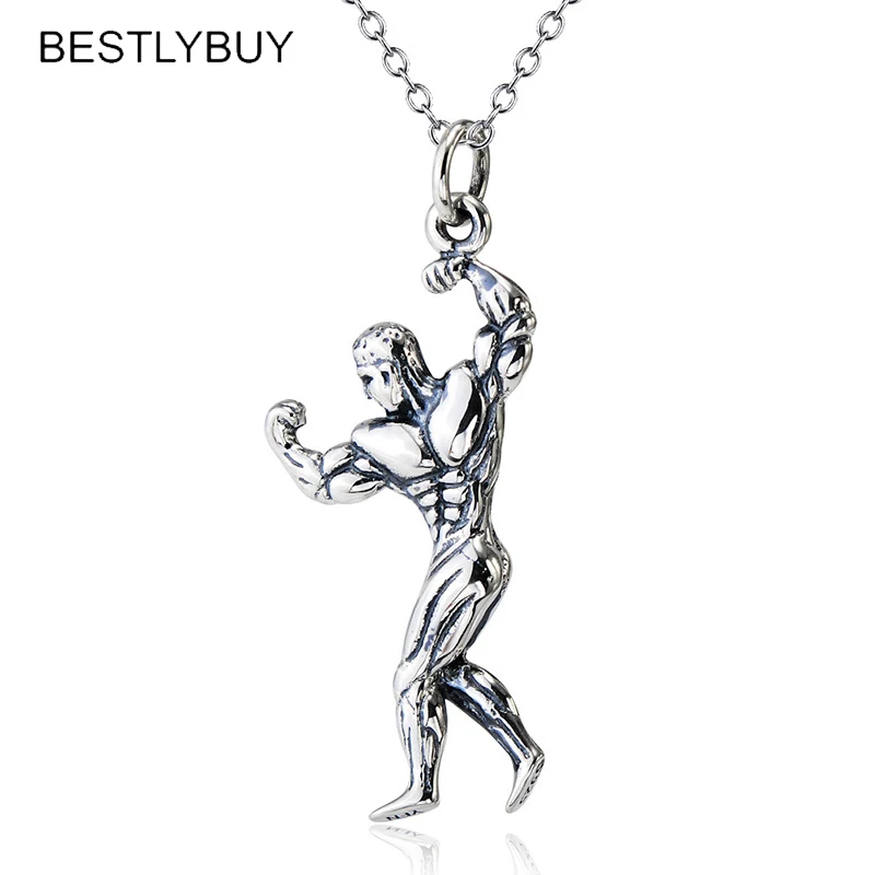 BESTLYBUY 925 Sterling Silver Bodybuilding Male Style Necklaces &amp Pendants For Men Women Girls Fine Jewelry Gift Free Shipping |