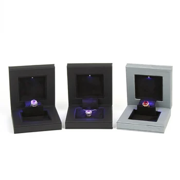 

gray Black and Blue color With LED light Boxes PU leather material jewelry packing Boxes or display jewelry Case for Lover