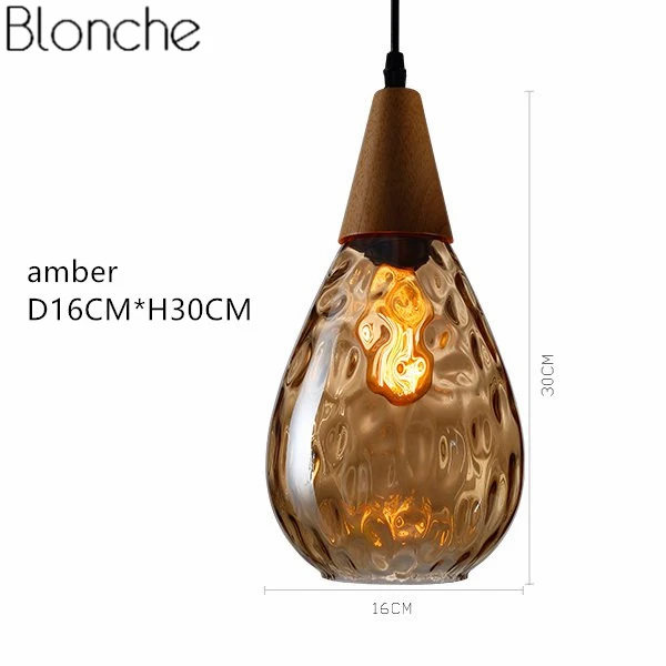 amber D16CM H30CM Современный подвесной светильник из дерева и стекла s, светодиодный подвесной светильник E27, подвесной светильник для гостиной, кухни, светильник для промышленного декора - Цвет корпуса: amber D16CM H30CM