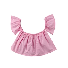 Модная футболка для новорожденных девочек; укороченный топ принцессы с оборками и открытыми плечами; летняя детская одежда с короткими рукавами