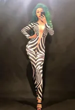 Sexy Zebra Sparkling Crystals Stones Jumpsuit Nightclub Party Celebrate Singer DJ DS Performance Stage Wear Women Dance Bodysuit silver sequins sparkling mirrors dress sexy nightclub bar dj ds costumes female singer leading party performance one piece dress