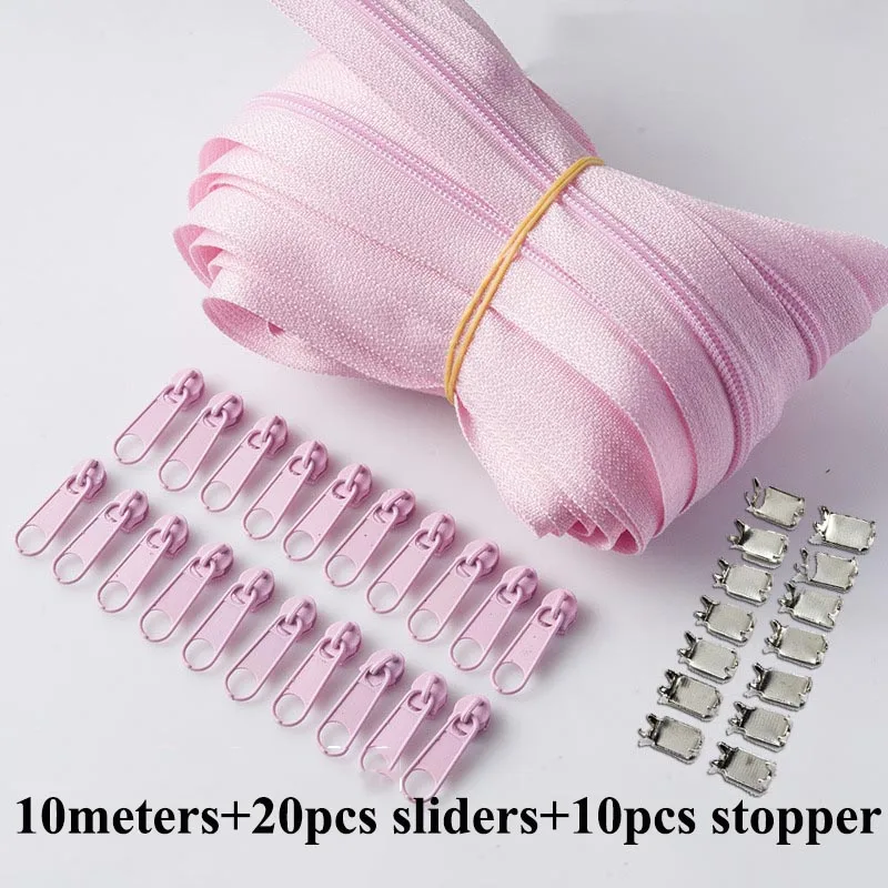 pink Meetee 10 метров нейлон 3# катушка молния с слайдером и пробкой для стеганых сумок палатка невидимая одежда молния Швейные ремесла аксессуары - Цвет: pink
