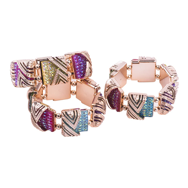 Classic Gold Cuff Bracelets Bangles for Women Fashion New Stretch Geometric Colourful Crystal Bracelet Simple Charm Jewelry (2)