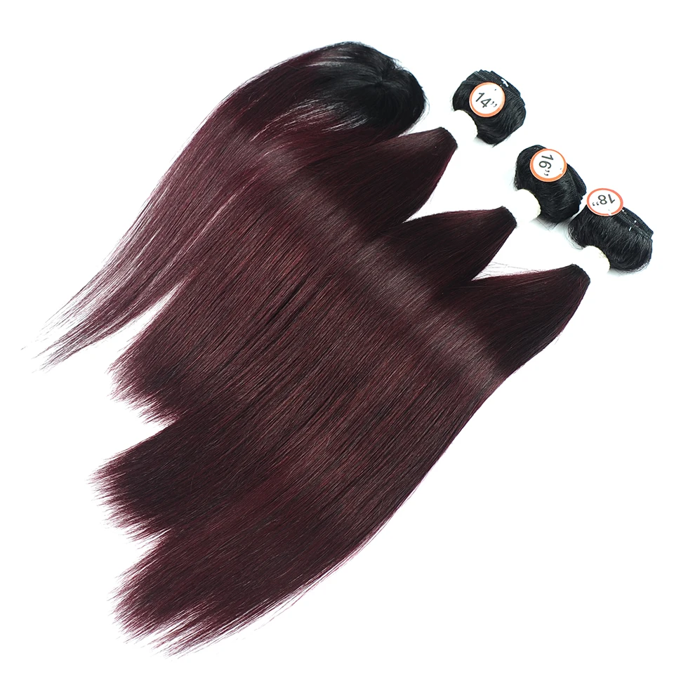 Pinshair 1B 99J Hair Brazilian Straight Ombre Bundles With Closure Burgundy Red Wine 100% Human Hair Weave Non Remy Pre-Colored (12)