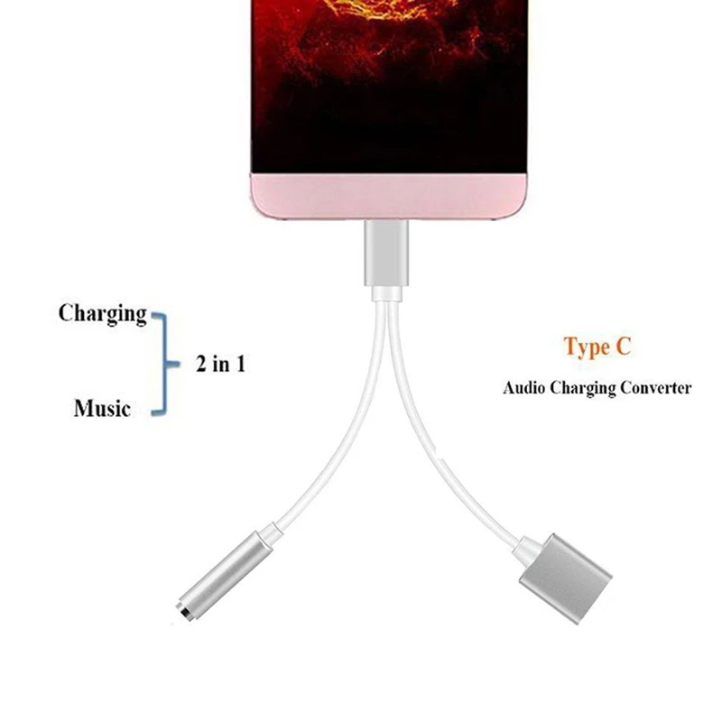 Тип C до 3,5 мм аудио сплиттер кабель для зарядки телефона адаптер 2 в 1 usb type C разъем для наушников кабель Поддержка передачи данных