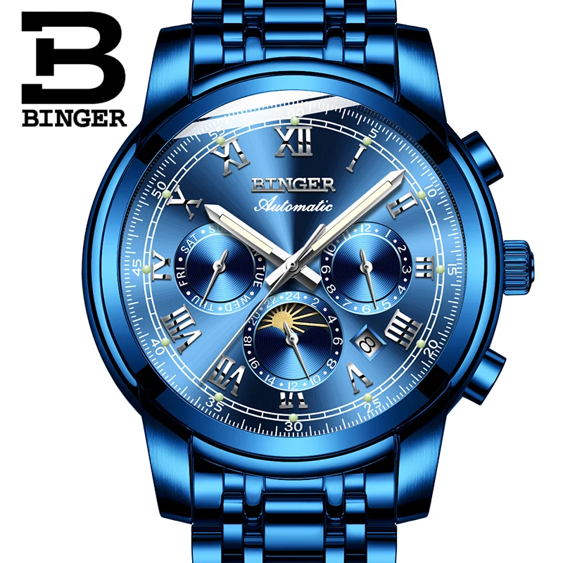 سويسرا التلقائي الميكانيكية ووتش الرجال بينغر الفاخرة العلامة التجارية رجل الساعات الياقوت ساعة للماء relogio masculino B1178-8