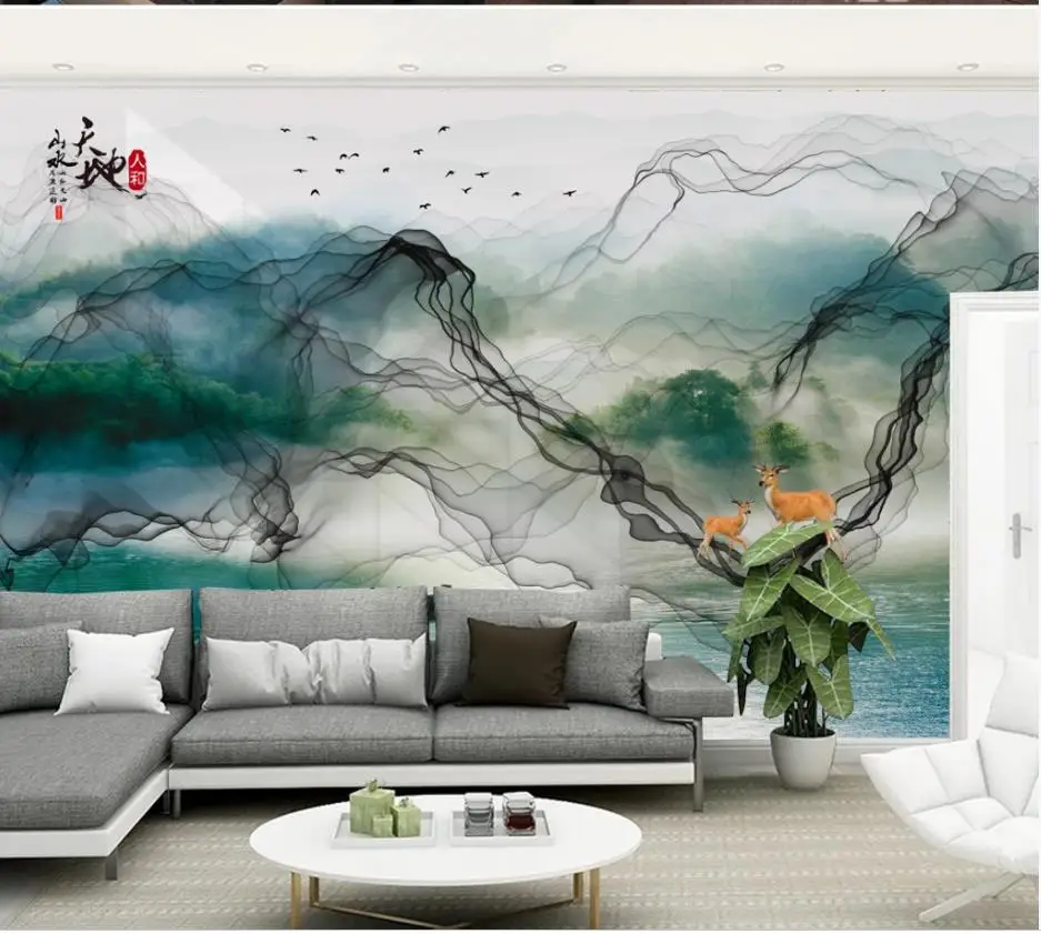 beautiful scenery Modern minimalist abstract artistic conception line landscape painting new Chinese mural TV background wall beautiful scenery Modern minimalist abstract artistic conception line landscape painting new Chinese mural TV background wall