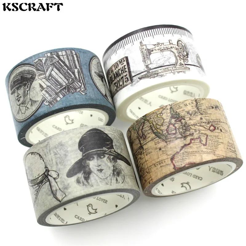 

KSCRAFT 30mm*7m Adhesive Tape for Scrapbooking DIY Craft Sticky Deco Masking Japanese Paper Washi Tape Retro Collection