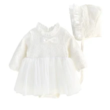 Новая Милая Кружевная юбка принцессы, комплекты с платьем платье с длинными рукавами для новорожденных девочек+ шапочка, 2 предмета, хлопковая модная красивая одежда