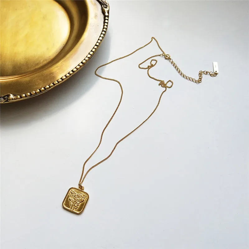 R0MAD 925 пробы серебро геометрическое ожерелье для Для женщин круглый квадратный розовое подвеска в форме цветка колье Цепочки и ожерелья ювелирных изделий R4