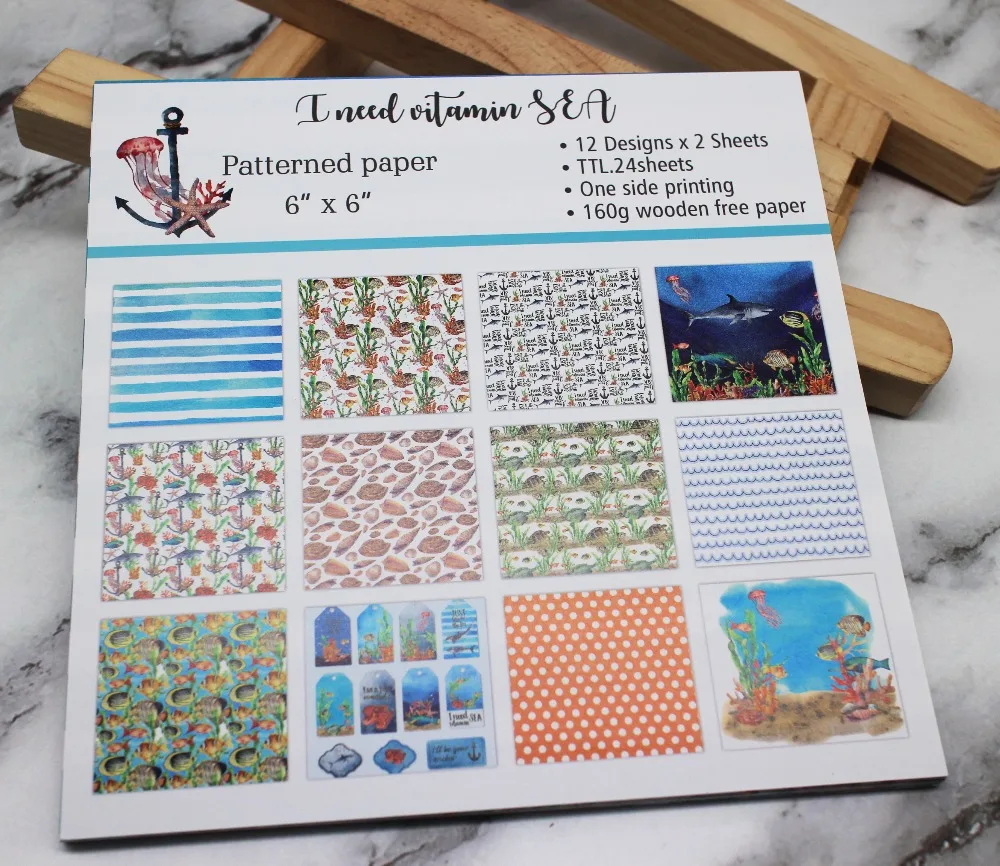 

12/24 sheet 6"X6" Submarine world patterned paper Scrapbooking paper pack for Decor handmade craft paper craft Background pad