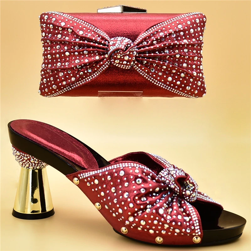 

Italian Designer Shoes and Bags Matching Set Deocrated with Rhinestone African Woen Shoes and Bag Set Slip on Shoes for Women