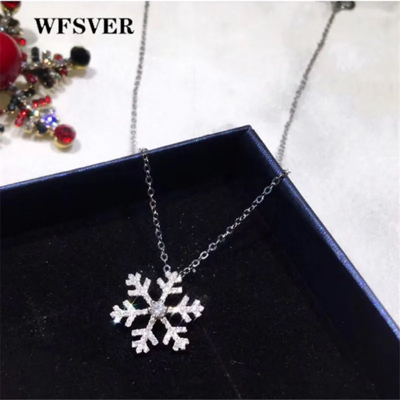 

WFSVER 925 Sterling Silver Snowflake Shape Crystal Pendant Necklace For Women Korea Style Pendant Necklace Fine Jewelry Gift