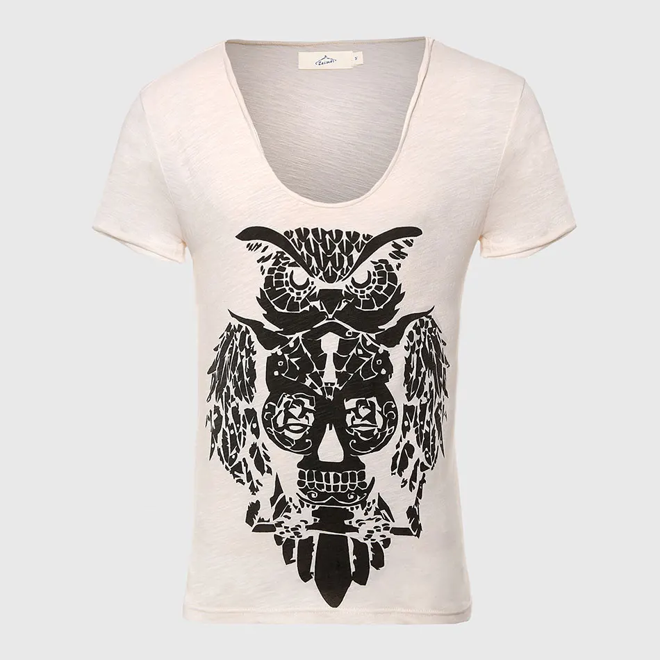 

Zecmos Swag Owl T-Shirt Man Luxury Cotton Tshirt V Neck T Shirts For Men Male Animal Print Top Tees Shirt Short Sleeve