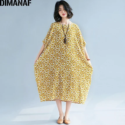 DIMANAF женское платье, летнее, размера плюс, льняное, женское, Prairie, шикарное, цветочное, винтажное, для девушек, Vestidos, свободное, Большая одежда, длинное платье - Цвет: Yan99081CN