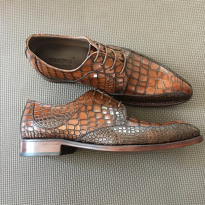 Роскошная обувь для мужчин sipriks брендовая мужская прошитая обувь с отворотом модельные туфли с острым носком на кожаной подошве модная обувь из крокодиловой кожи с принтом