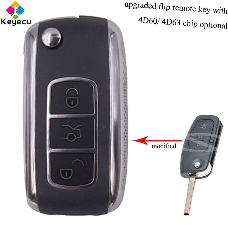 

KEYECU Upgraded Keyless Entry Flip Remote Car Key - 3 Buttons& 433MHz & 4D63/ 4D60 Chip - FOB for Ford Fiesta Focus Mondeo C-Max