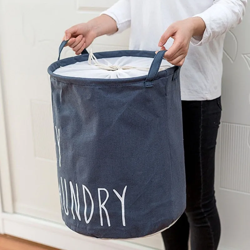 

Cotton And Linen Storage Bucket Home Collapsible Laundry Basket Child Toy Storage Laundry Bag Dirty Clothes Hamper Organizer