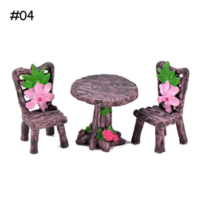 

Dollhouse Accessory Miniature Wood Table Chair Ornament Fairy Garden Decoration