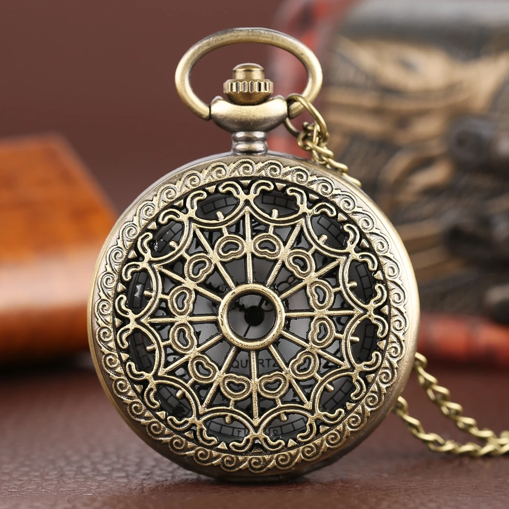 

YISUYA Men Retro Pocket Watch Steampunk Bronze Vintage Spider Web Hollow Women Pendant Necklace Quartz Watches Birthday Gift