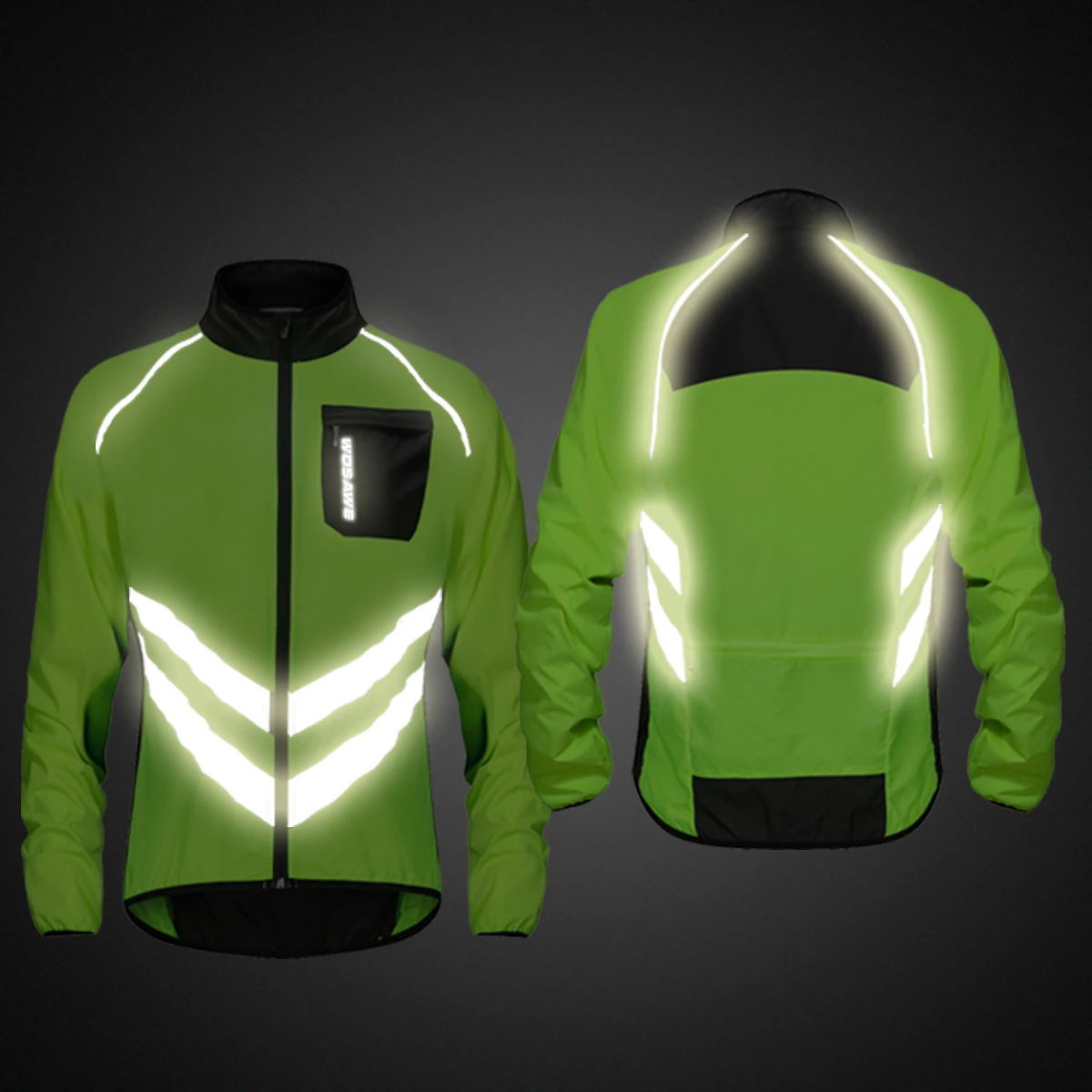 WOSAWE высокая видимость мужские куртки для велоспорта MTB велосипед Спортивная ветровка легкая Светоотражающая Водонепроницаемость дождевик M-3XL - Цвет: BL218-G