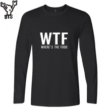 BTS WTF T-shirt Men Cotton With A Long Sleeve WHRER’S THE FOOD Funny Shirt Men Luxury Brand Black Casual Mens Funny T Shirts 4XL